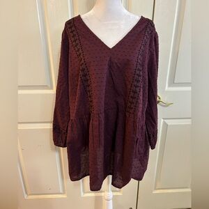 NWT Lane Bryant embroidered purple peasant top, size 16